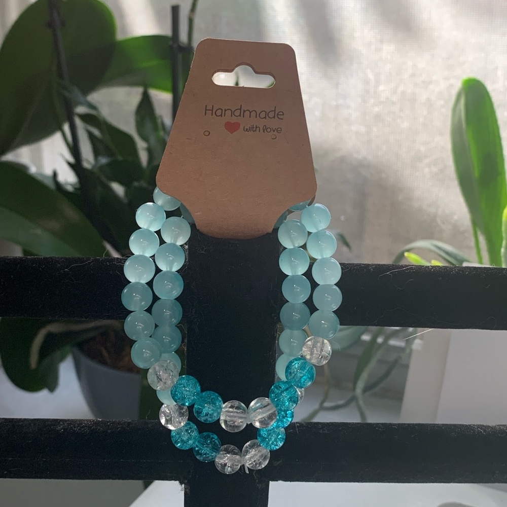 Ice Blue Bead Bracelet Set